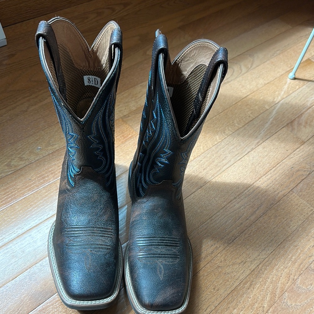 Ariat Brown and Blue Western Cowboy Boots cowboy arena leather boots 8.5 - Picture 2 of 12